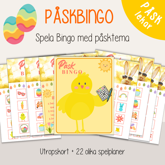 Påskbingo för barn – roligt bingospel med påsktema (22 spelplaner)