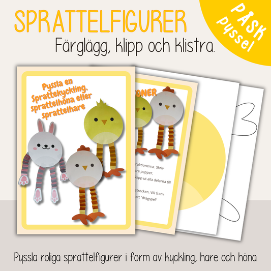 Påskpyssel för barn – sprattelfigurer med kyckling, hare och höna