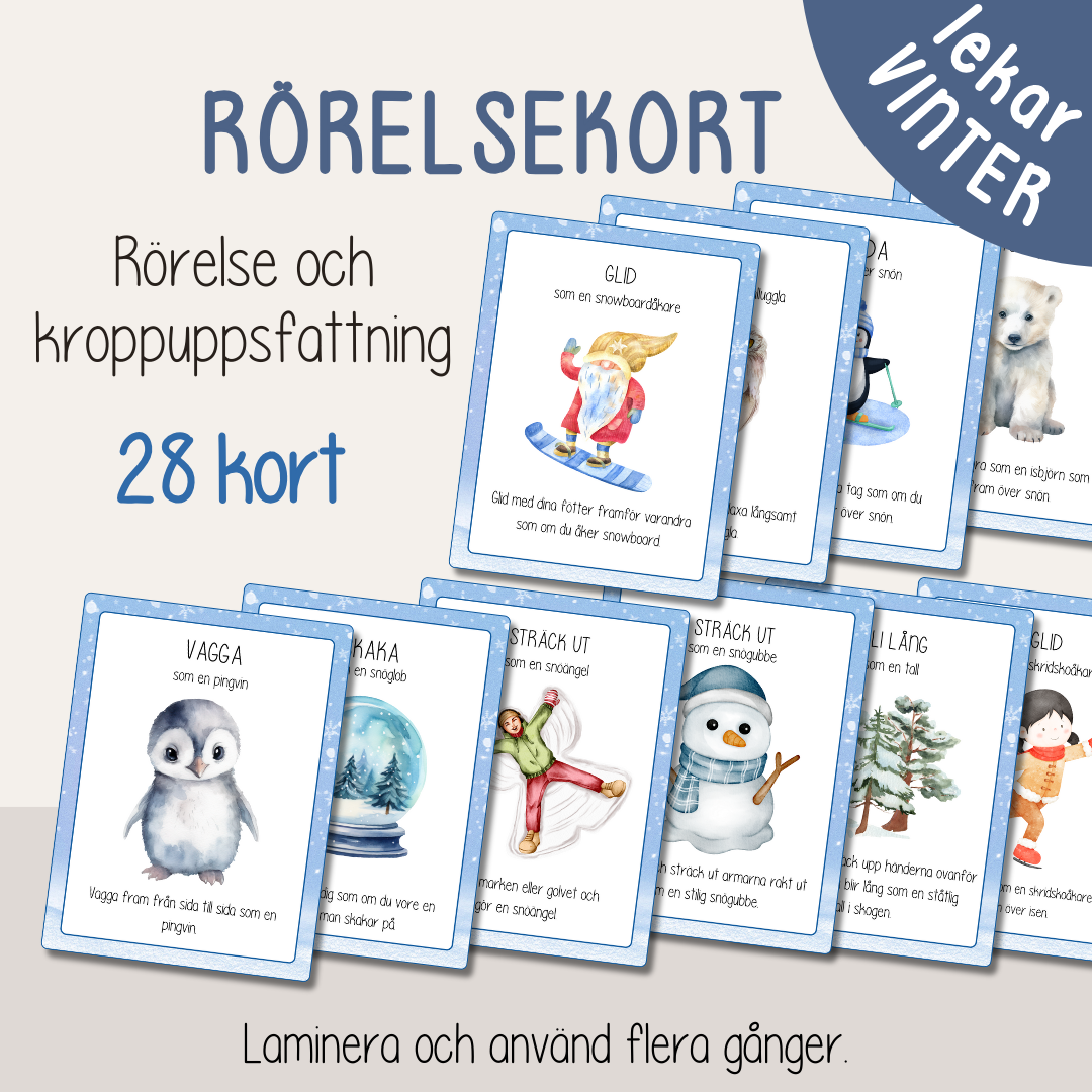 Rörelsekort med vintertema – rörelselek för barn