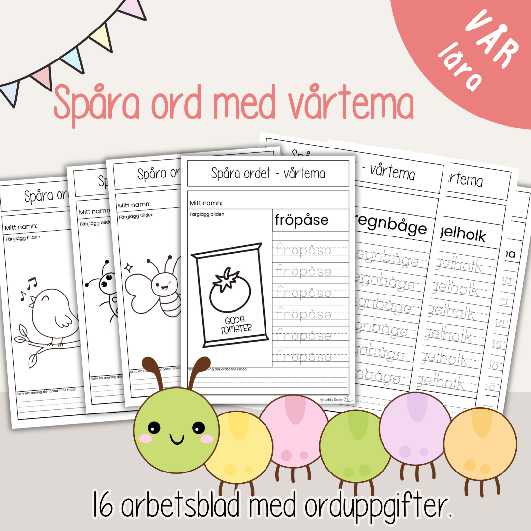 Spåra ord vår – 16 arbetsblad för läs- och skrivträning