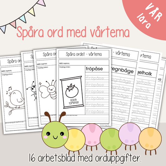 Spåra ord vår – 16 arbetsblad för läs- och skrivträning