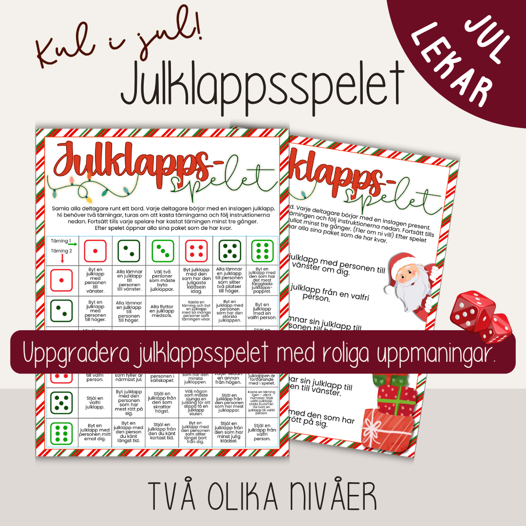 Julklappsspel att skriva ut – roliga uppdrag för barn och vuxna