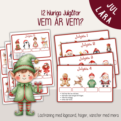 Julpyssel för barn - kluriga julgåtor att skriva ut