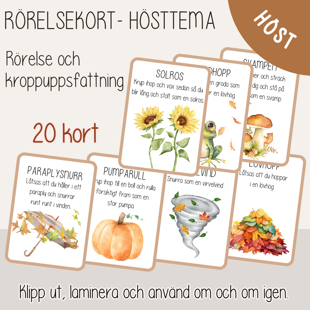 Rörelsekort med hösttema – 20 roliga rörelseövningar för barn