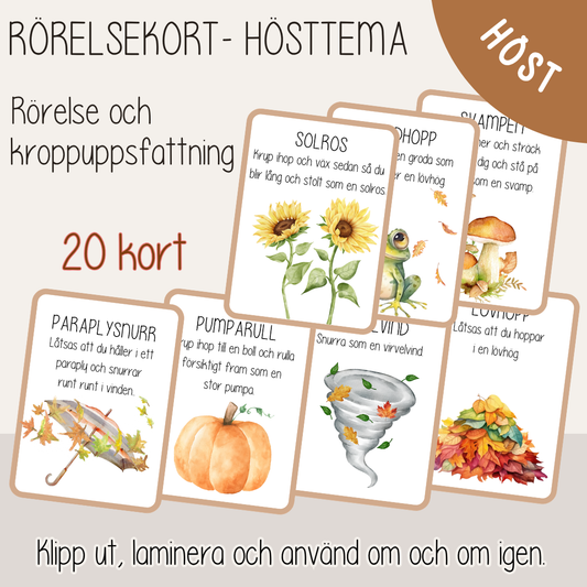 Rörelsekort med hösttema – 20 roliga rörelseövningar för barn