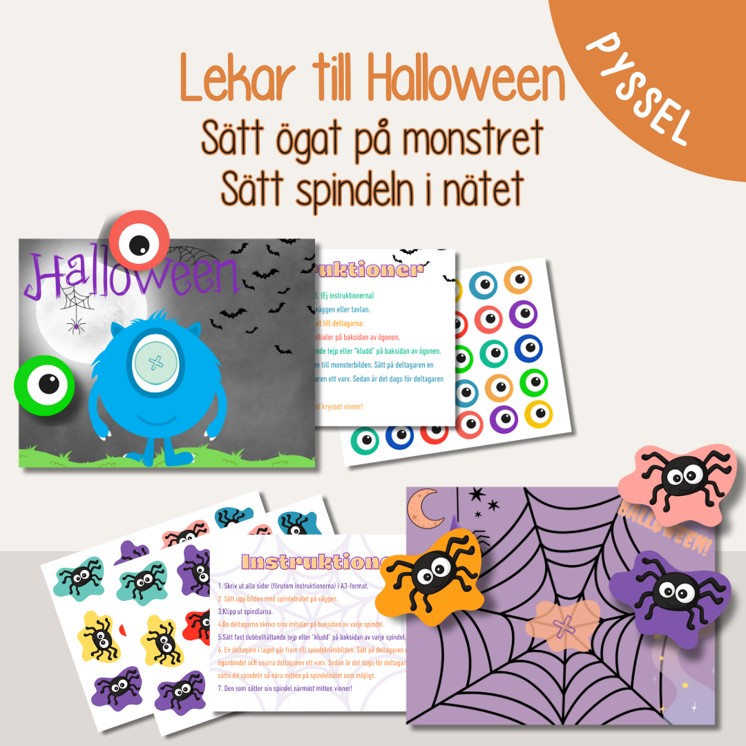 Halloweenlekar för barn – Sätt ögat på monstret & spindeln i nätet