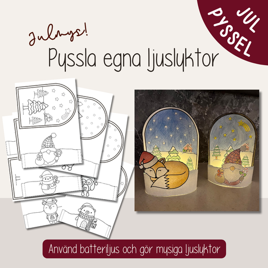 Utskrivbart julpyssel – gör egna ljuslyktor med julmotiv