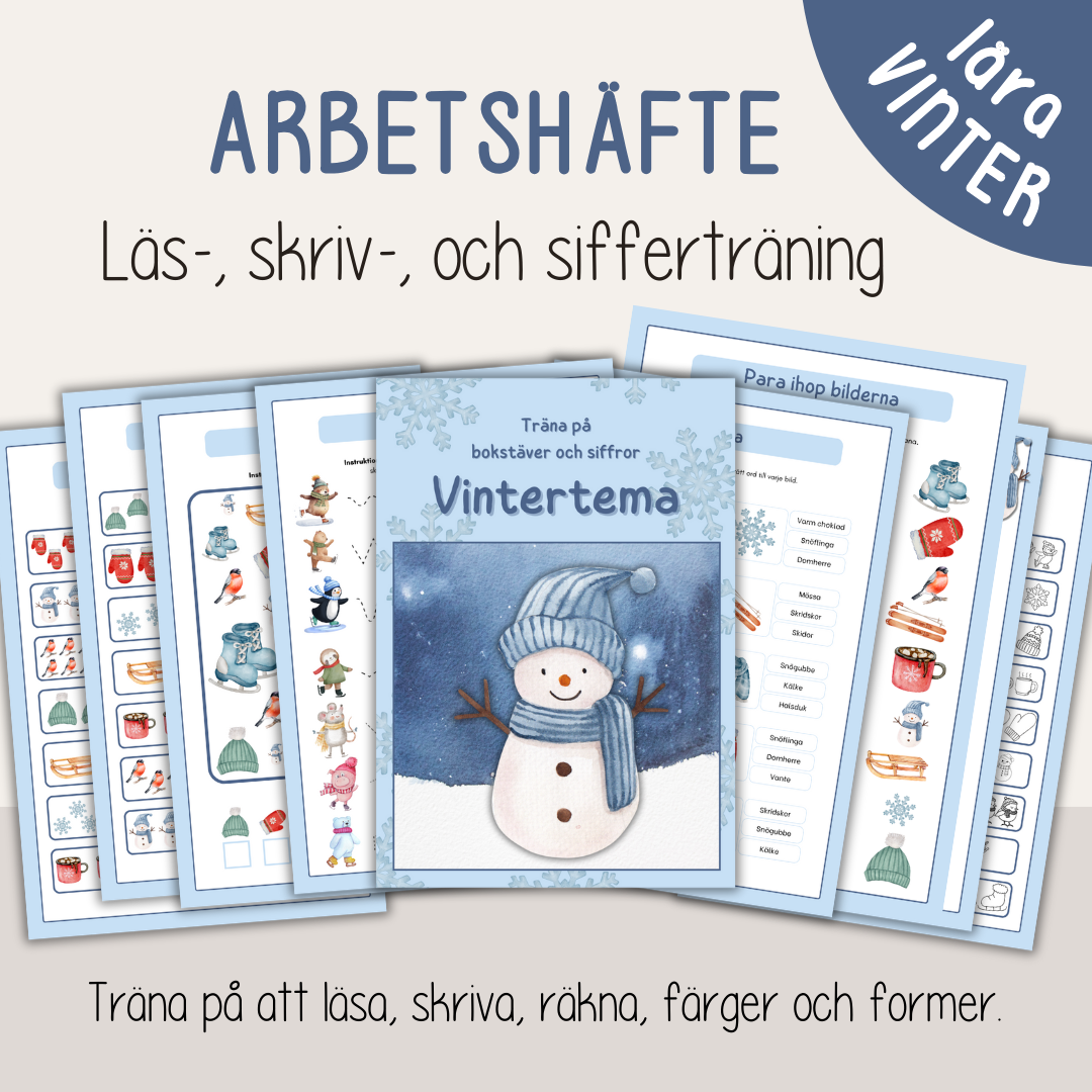 Vintertema – roliga och pedagogiska arbetsblad för barn (53 sidor)