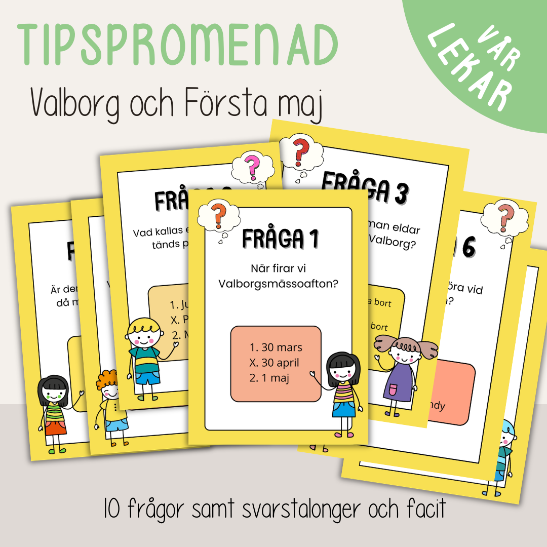Tipspromenad Valborg och Första maj – 10 frågor för barn (utskrivbar aktivitet)