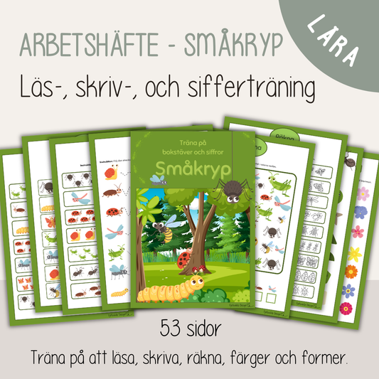 Småkryp & insekter – 53 arbetsblad för barn | läsa, skriva, räkna (förskola & förskoleklass)