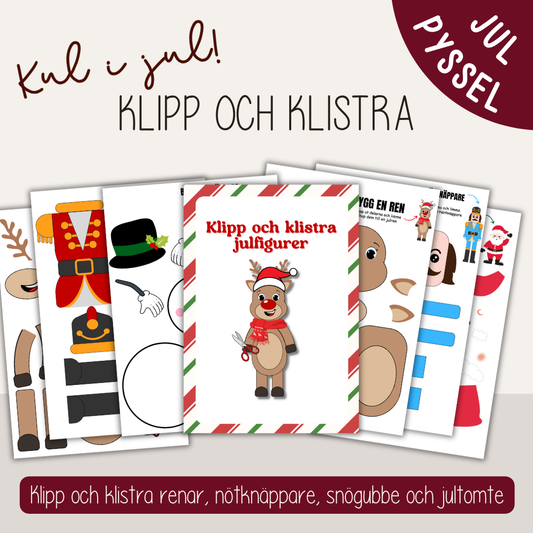 Julpyssel för barn – utskrivbara figurer att klippa och klistra
