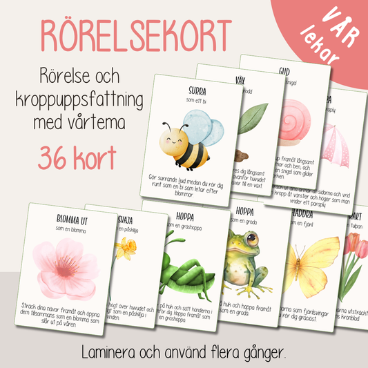 Rörelsekort med vårtema – 36 uppdragskort för rörelselek och idrott