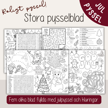 Julpyssel för barn – utskrivbara A3 pysselblad med kluriga utmaningar