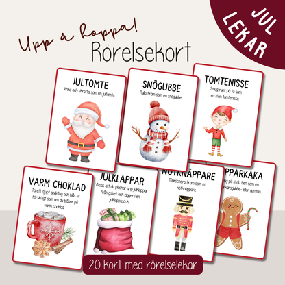 Juluppdragskort för barn – skriv ut roliga rörelseövningar och skärmfri lek