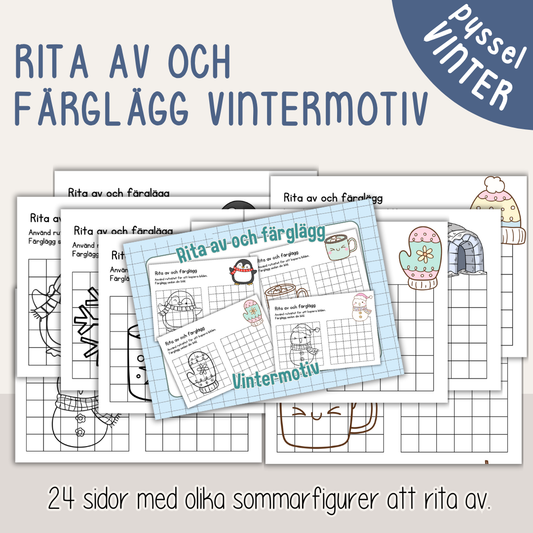 Vinterpyssel – rita av och färglägg vinterfigurer