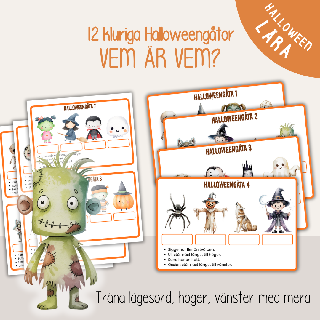 Halloweengåtor för barn – utskrivbart pyssel med halloweenfigurer