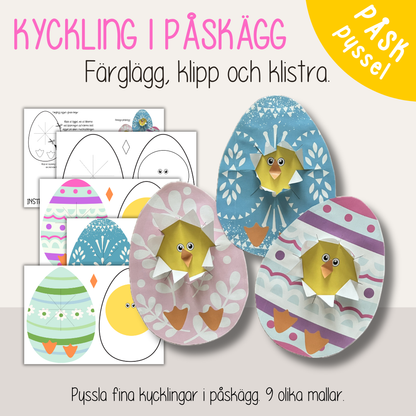 Påskpyssel för barn – pyssla kycklingar i påskägg (9 mallar)
