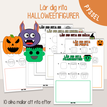 Rita halloweenfigurer – utskrivbara mallar steg för steg för barn