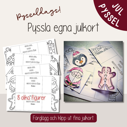 Julpyssel för barn – färglägg och vik egna julkort med julfigurer