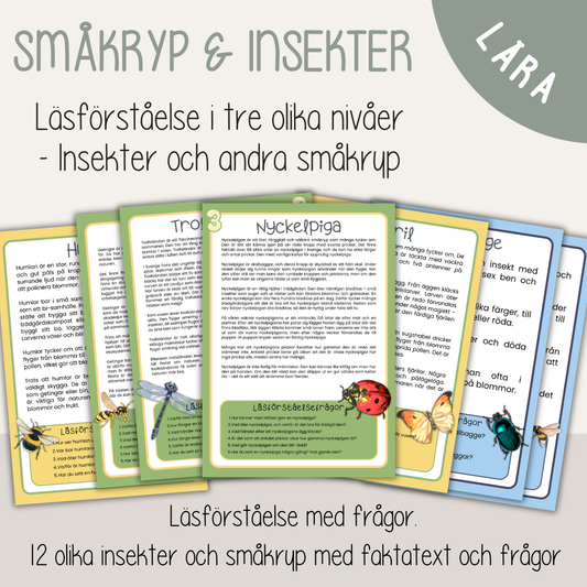 Läsförståelse småkryp och insekter – 12 faktatexter med frågor i tre nivåer