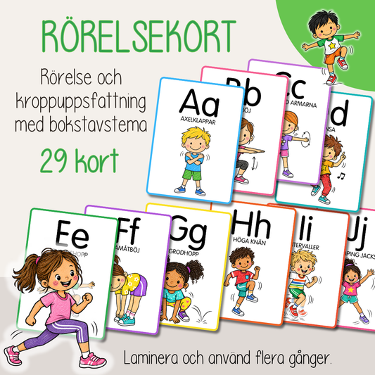 Rörelsekort A–Ö – Rörelselek och bokstavsinlärning för barn