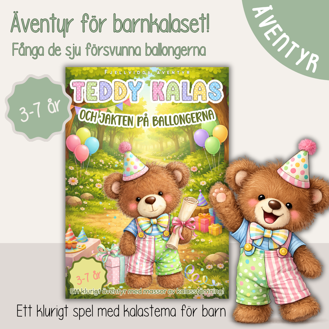Barnkalas aktivitet – Teddy Kalas och jakten på ballongerna (skattjakt / escape game för barn 3–7 år)