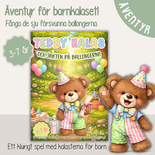 Barnkalas aktivitet – Teddy Kalas och jakten på ballongerna (skattjakt / escape game för barn 3–7 år)