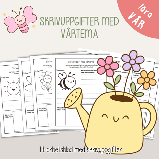 Våriga skrivövningar för barn – 14 kreativa arbetsblad där barn skriver och ritar berättelser