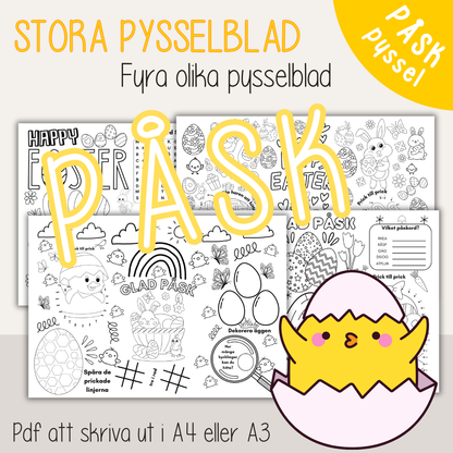 Påskpyssel A3 – stora pysselblad för barn | bordstabletter med kluriga aktiviteter