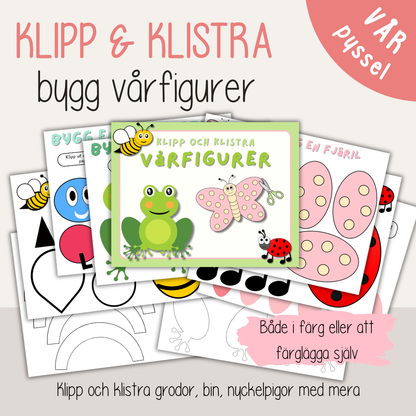 Vårpyssel för barn – färglägg, klipp och klistra vårfigurer (24 sidor)