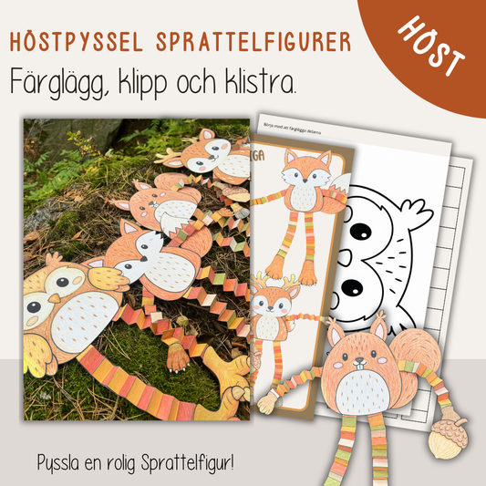 Höstpyssel för barn – Sprattelfigurer med höstdjur | Utskrivbart pyssel