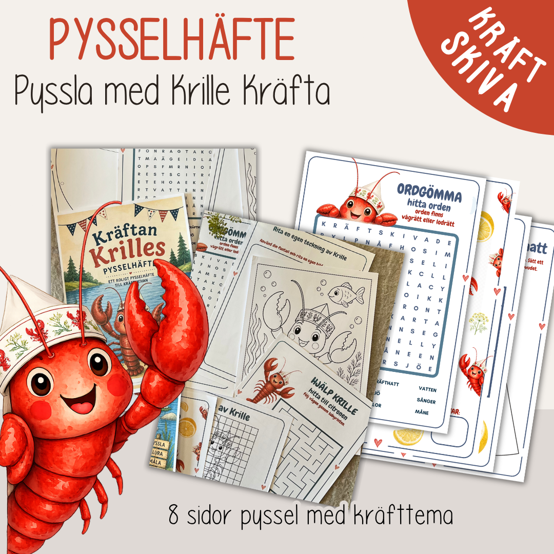 Kräftan Krilles pysselhäfte – Pyssel till kräftskiva för barn