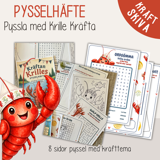 Kräftan Krilles pysselhäfte – Pyssel till kräftskiva för barn