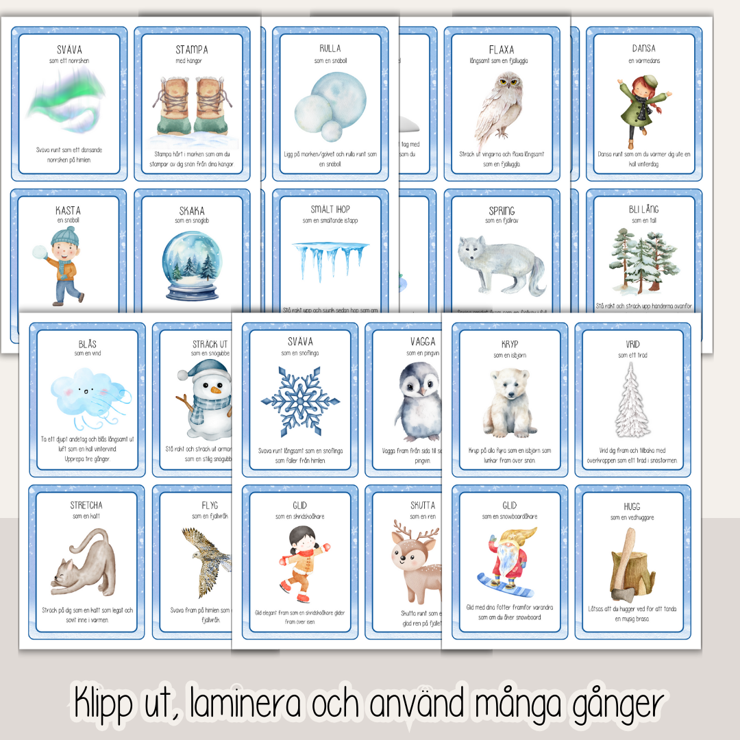Rörelsekort med vintertema – rörelselek för barn