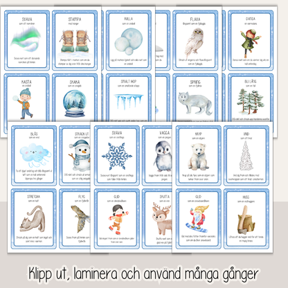 Rörelsekort med vintertema – rörelselek för barn