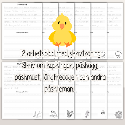 Skrivövningar påsk – 12 arbetsblad för barn | skrivträning och påsktema