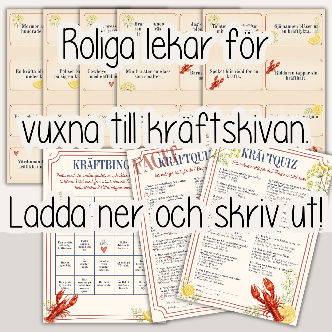 Lekar till kräftskivan – Charader, Mingelbingo & Quiz - Skriv ut