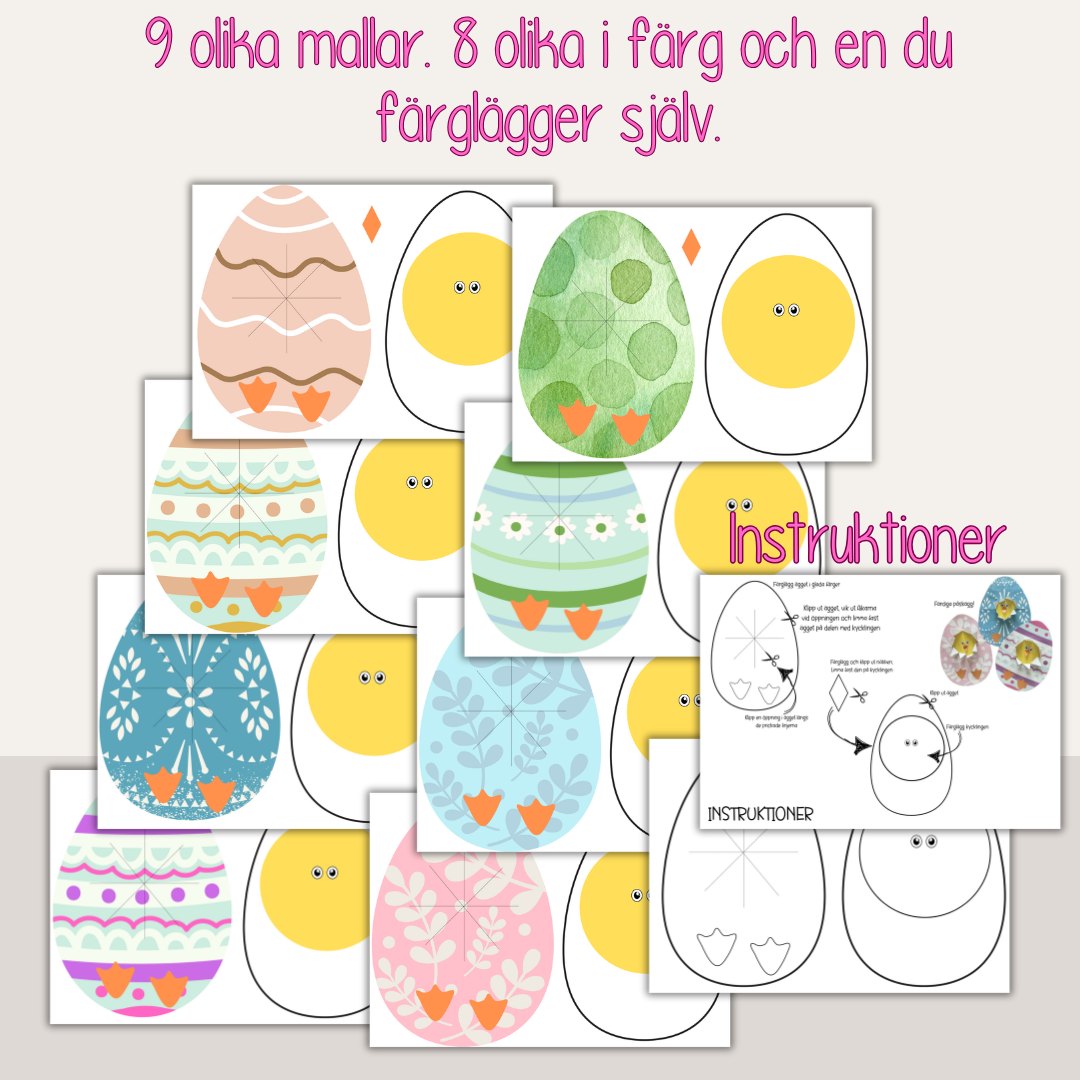 Påskpyssel för barn – pyssla kycklingar i påskägg (9 mallar)