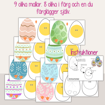 Påskpyssel för barn – pyssla kycklingar i påskägg (9 mallar)