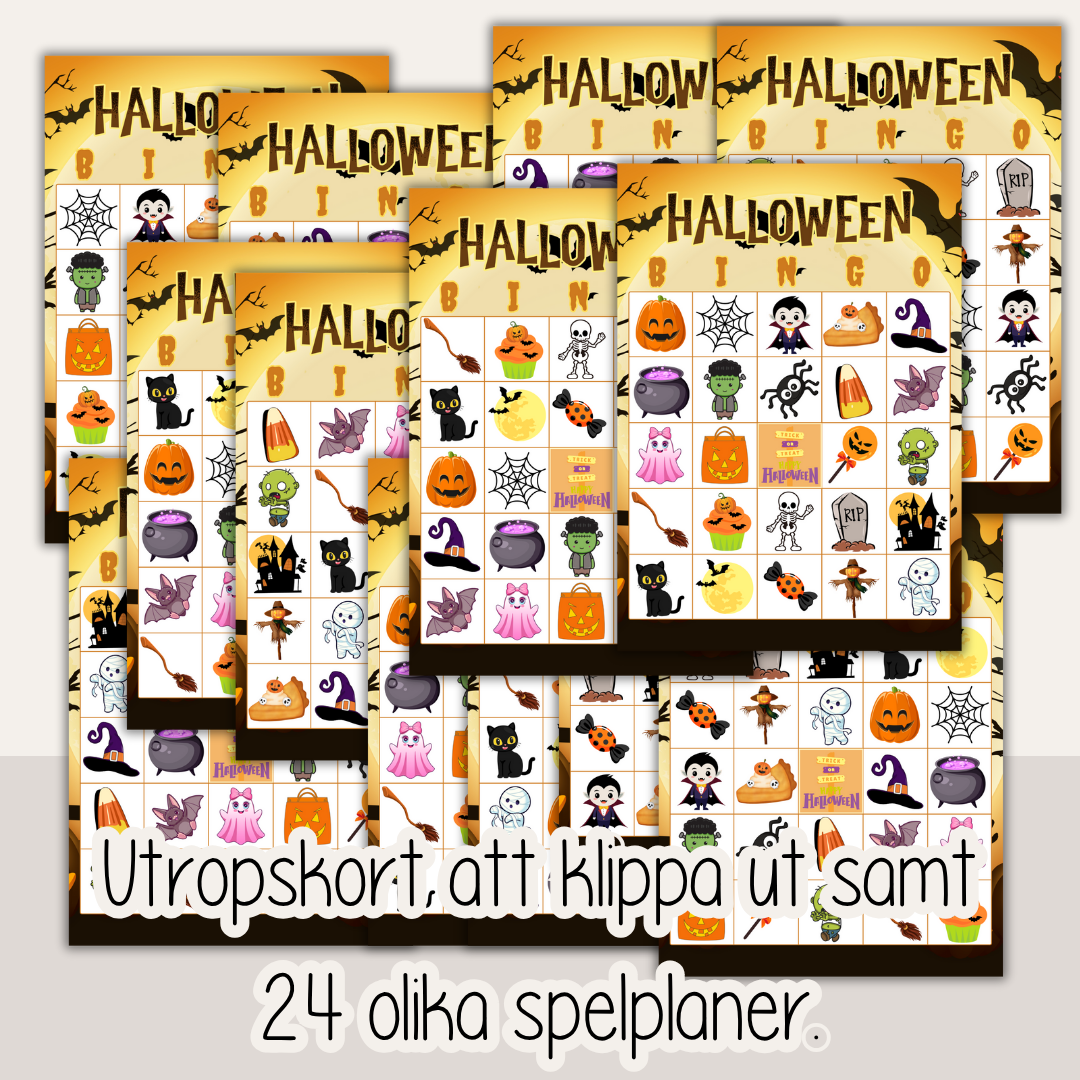 Utskrivbart Halloweenbingo – skärmfria stunder med bus och skratt
