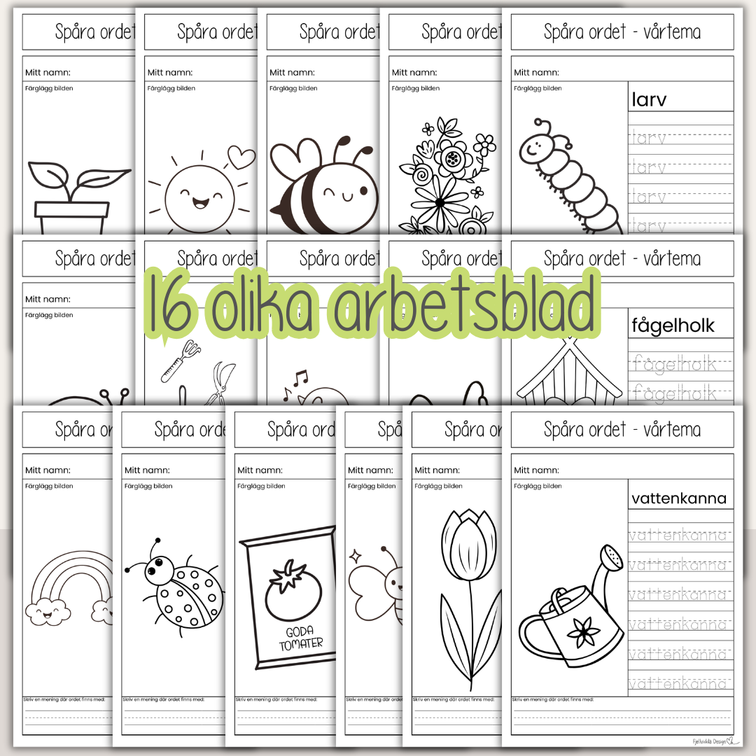 Spåra ord vår – 16 arbetsblad för läs- och skrivträning