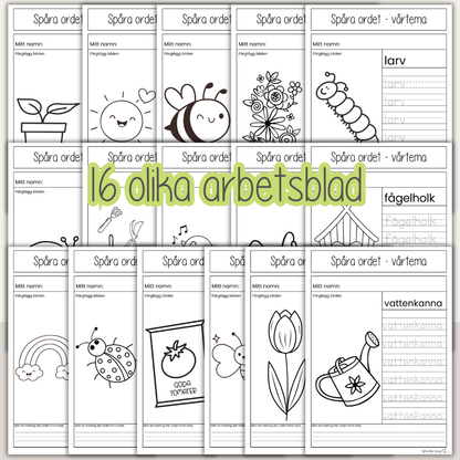 Spåra ord vår – 16 arbetsblad för läs- och skrivträning