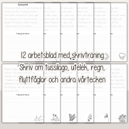 Skrivövningar vår – 12 arbetsblad för barn | skrivträning och vårtecken