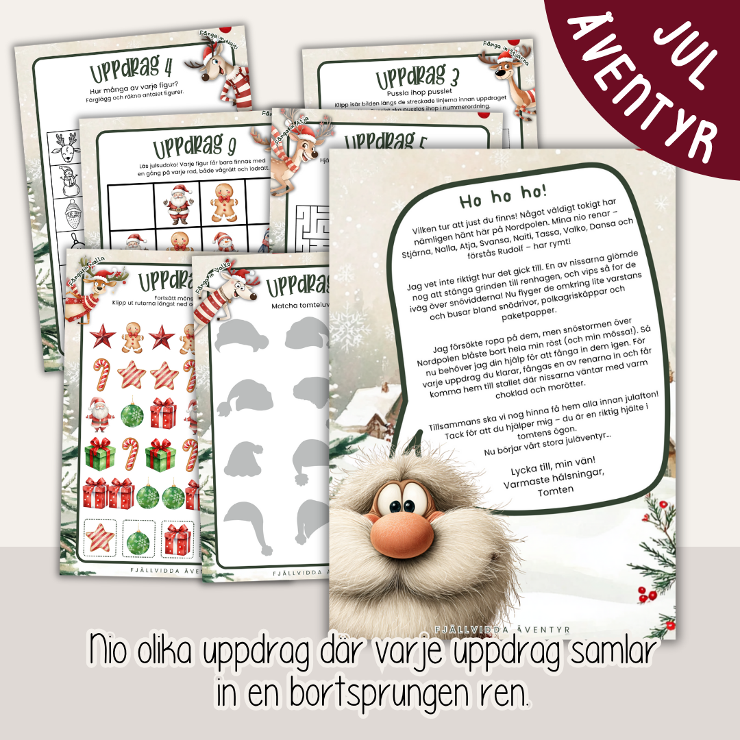 Utskrivbart juläventyr - Tomtens renar är på rymmen! Escape game för barn