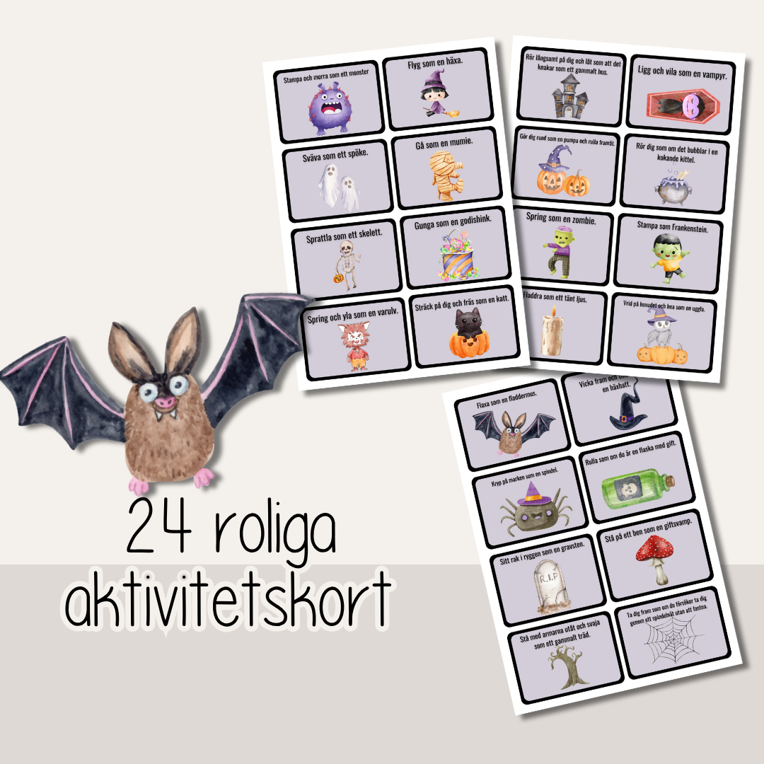 Halloweenlek – 24 roliga uppdragskort för barn