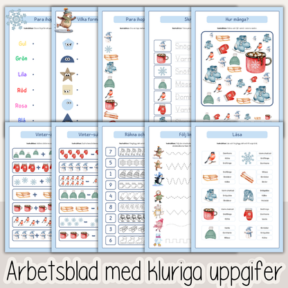 Vintertema – roliga och pedagogiska arbetsblad för barn (53 sidor)
