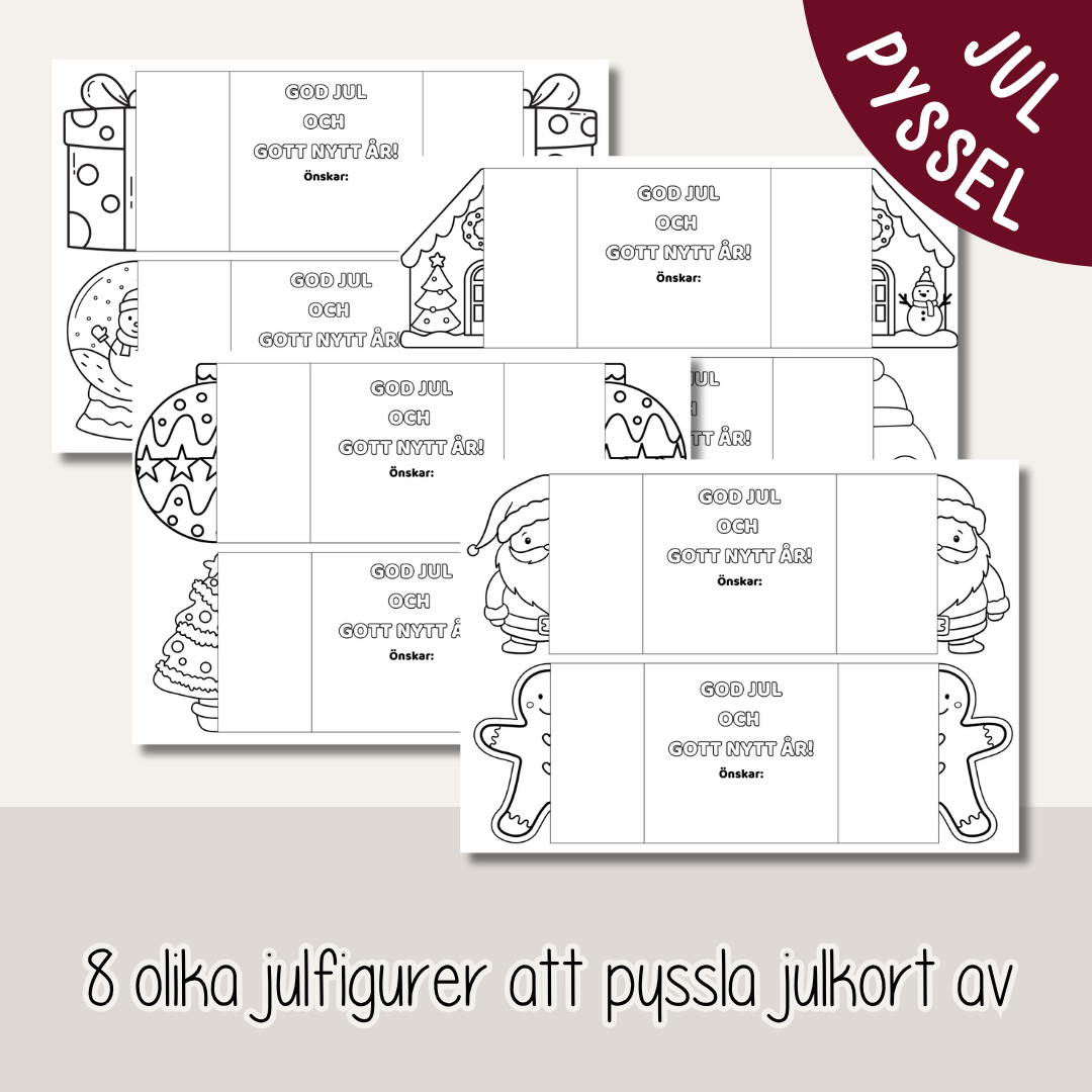 Julpyssel för barn – färglägg och vik egna julkort med julfigurer