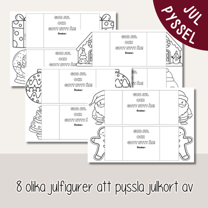 Julpyssel för barn – färglägg och vik egna julkort med julfigurer