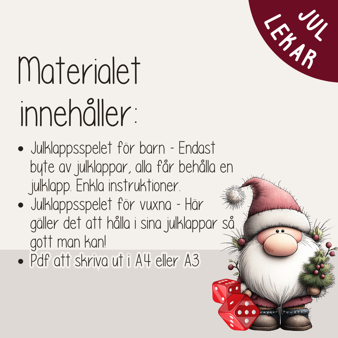 Julklappsspel att skriva ut – roliga uppdrag för barn och vuxna