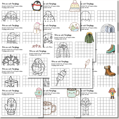 Vinterpyssel – rita av och färglägg vinterfigurer